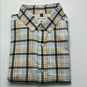 Crosby & Howard Men's Plaid Button Down Shirt Large Yellow Blue Check Cotton
